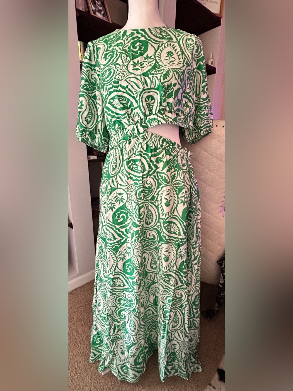Green printed  Cutout Maxi Dress - meet me in Santorini